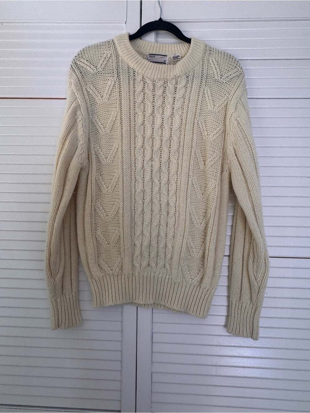 Vintage Sears Men's Cream Cable Knit Sweater - Classic Crewneck